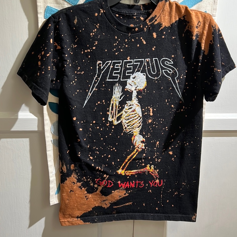 Yeezus Concert Womens Tour concert tee black and bleached skeleton size small